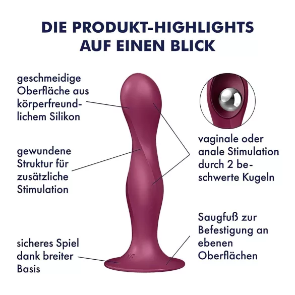 Satisfyer - dildo s přísavkou - vibrační, vážený - červená