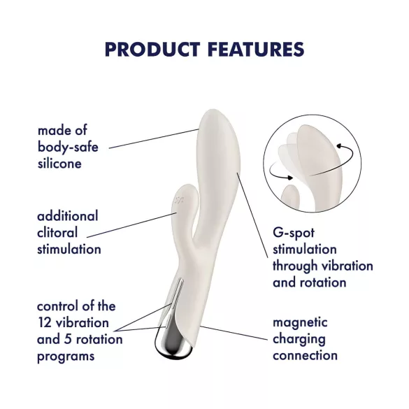 Satisfyer Spinning Rabbit 1 - rotační vibrátor s klitorálním ramenem - béžový