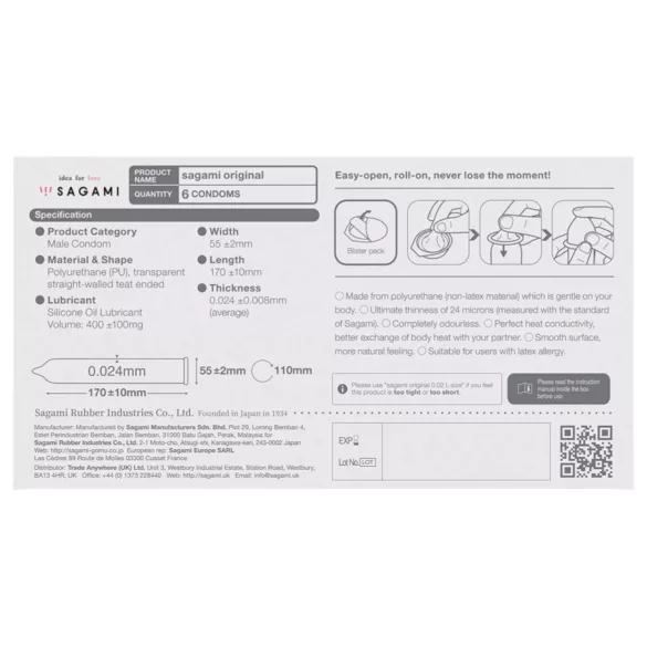 Sagami Original 0.02 - kondom - ultra tenký - 55mm (6ks)