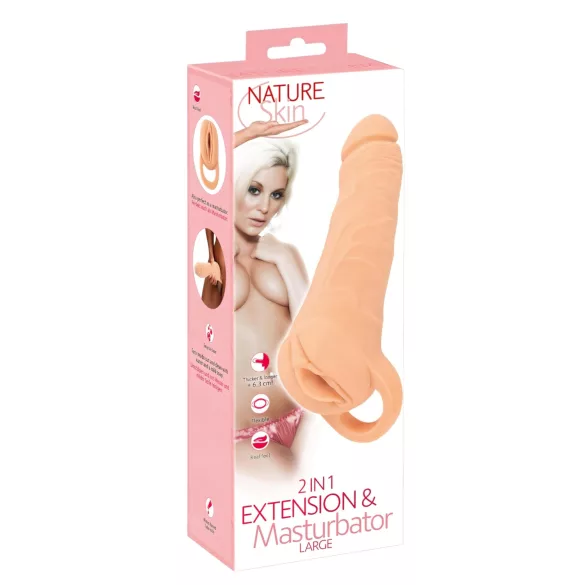 Nature Skin - masturbátor a návlek na penis 2v1 - 23 cm - tělová barva