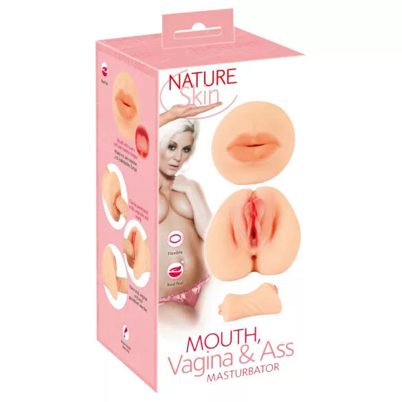 Nature Skin - masturbátor vagíny a úst (přírodní)