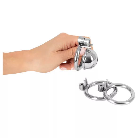 fetish collection - mini penisová klec se 3 vyměnitelnými kroužky na varlata (stříbrná)