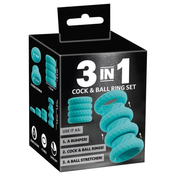 You2Toys - 3v1 sada kroužků na penis a varlata (tyrkysová)