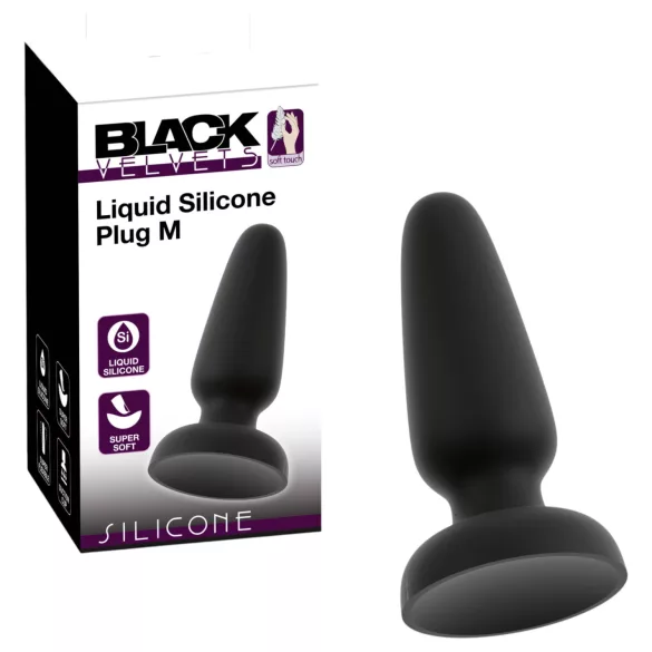 Black Velvets - silikonový anální kolík s přísavkou (černý) - M