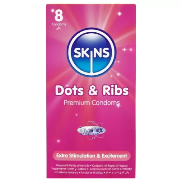 Skins - kondom s drážkami a výstupky - 8 kusů
