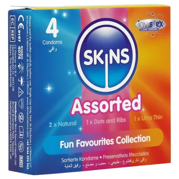 Skins - mix kondomů - vroubkované, natural, extra tenké (4 ks)