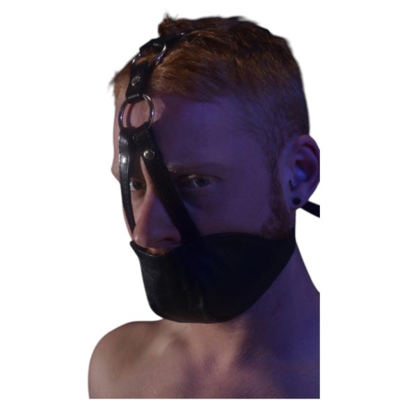 Rouge - pravá kožená maska a roubík (černý)