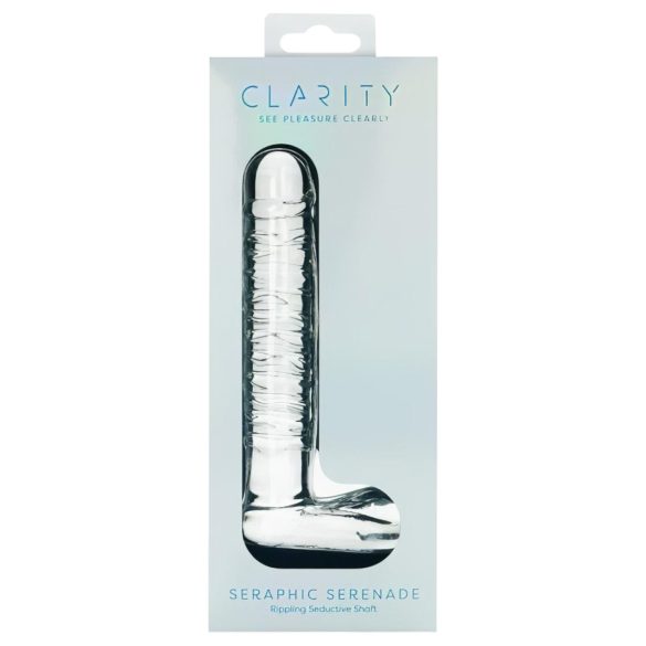 Clarity - skleněné dildo s varlaty - průhledné