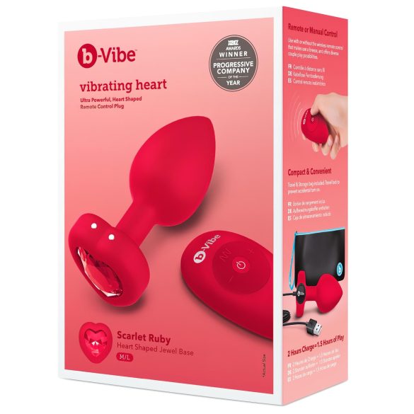 b-vibe srdce - nabíjecí anální vibrátor s dálkovým ovládáním (červený)