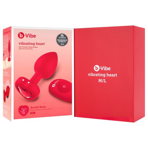 b-vibe heart - nabíjecí, rádiově řízený anální vibrátor (červený)
