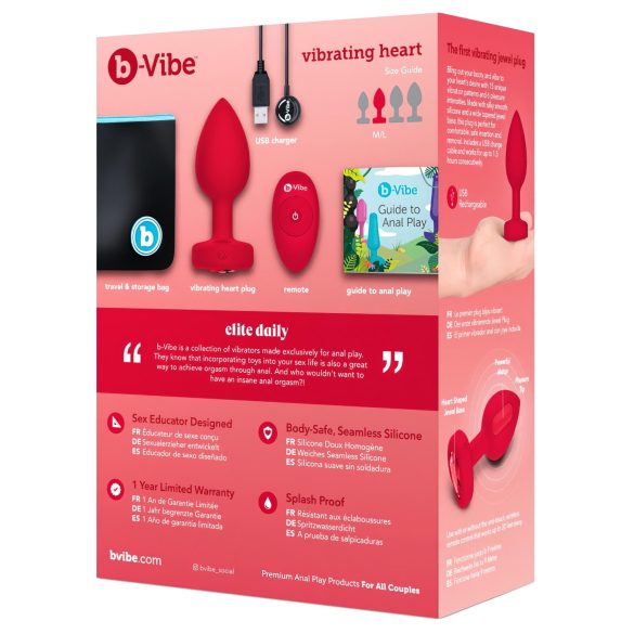 b-vibe heart - nabíjecí, rádiově řízený anální vibrátor (červený)