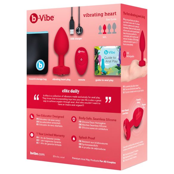 b-vibe heart - nabíjecí, rádiově řízený anální vibrátor (červený)