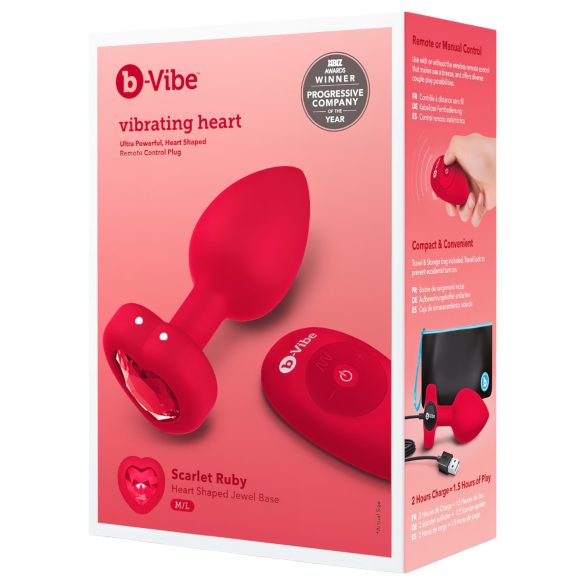 b-vibe heart - nabíjecí, rádiově řízený anální vibrátor (červený)