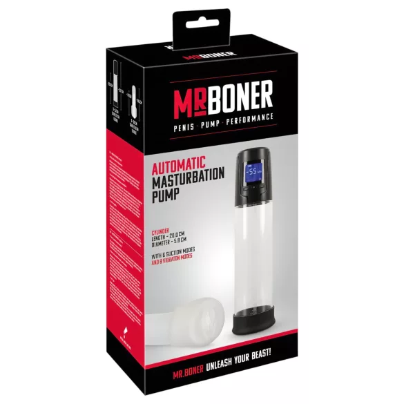 Mister Boner - akumulátorová, automatická vakuová pumpa na penis (černá-průhledná)