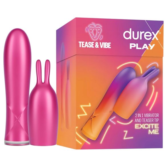 Durex Tease & Vibe - vibrační tyčinka s králíčkovým dráždidlem (růžová)