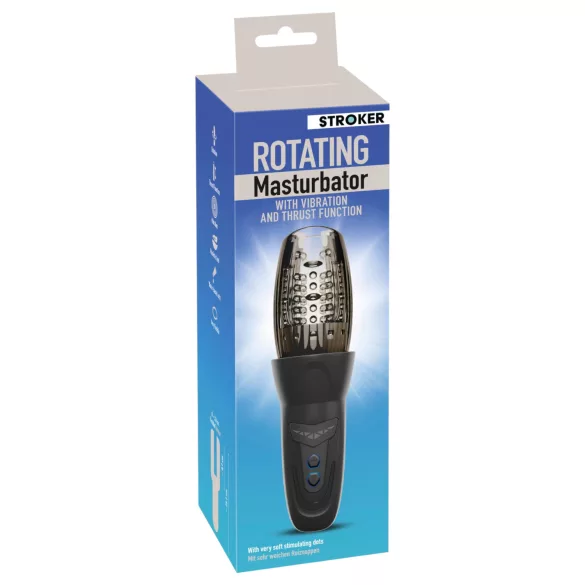 Stroker - rotační, tlačící a vibrační masturbátor (černý)