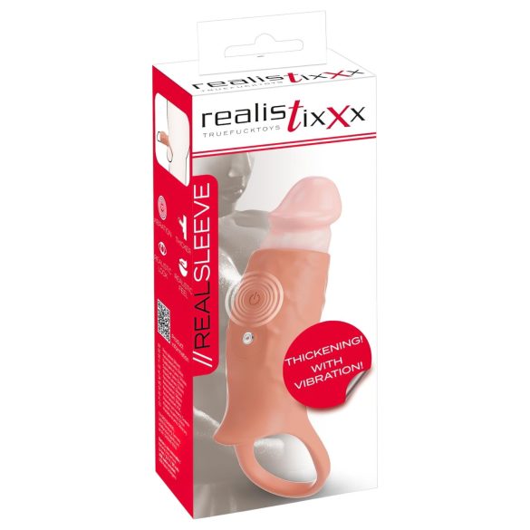 Realistixxx - vibrační návlek na penis s otevřeným koncem - tělová barva