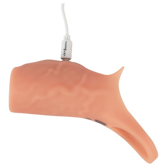 Realistixxx - vibrační návlek na penis s otevřeným koncem - tělová barva