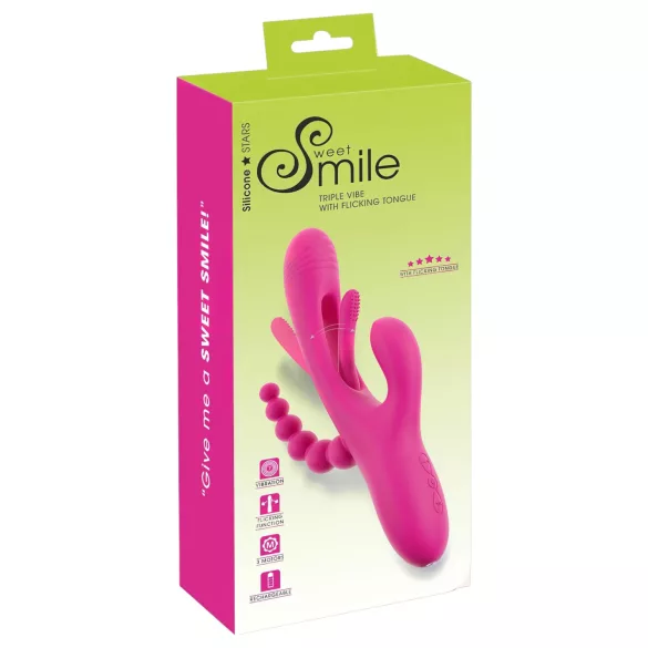 SMILE - trojitý vibromasážní strojek s jazýčkem (růžový)