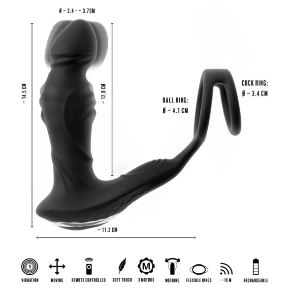 Rebel - vibrační masážní přístroj na prostatu s výstupkem (černý)