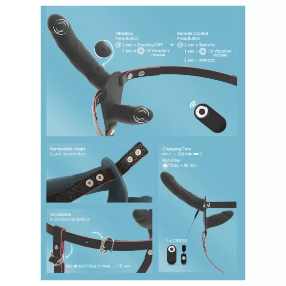 You2Toys - dálkově ovladatelný dvojitý připínací vibrátor (černý)