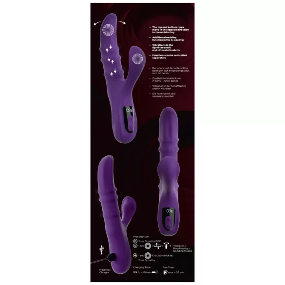 You2Toys - kývavý vibrátor s pohyblivým kroužkem a ramenem na stimulaci klitorisu (fialový)