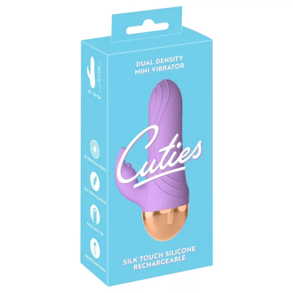 Cuties - akumulátorový, vodotěsný mini vibrátor s dráždičem klitorisu (fialový)