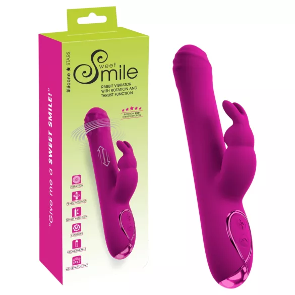Sweet Smile - vibrační dildo s rotující klitorální pákou (růžové)
