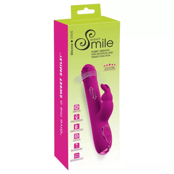 Sweet Smile - vibrační dildo s rotující klitorální pákou (růžové)