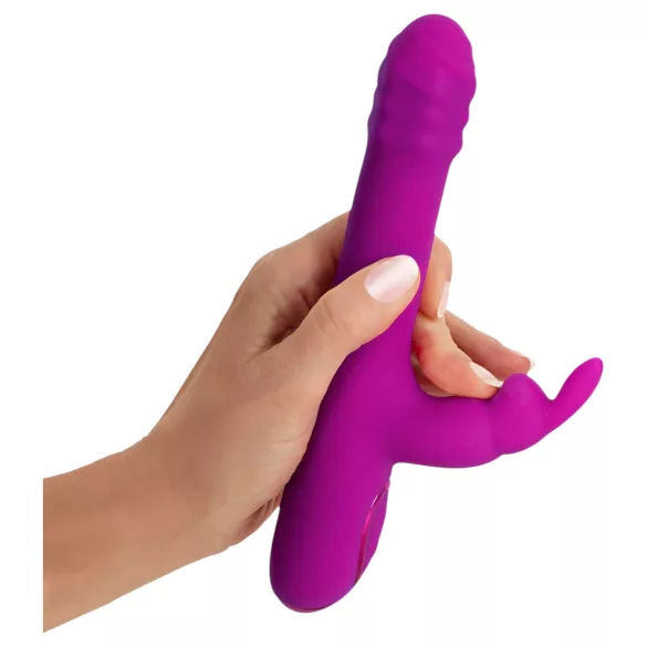 Sweet Smile - vibrační dildo s rotující klitorální pákou (růžové)