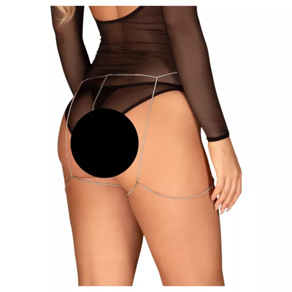 Obsessive Bijou 905 - šperkový tělový postroj spodní (stříbrný) - S-L