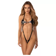   Obsessive Anyya - body s ramínky z imitace kůže s řetízky (černé)