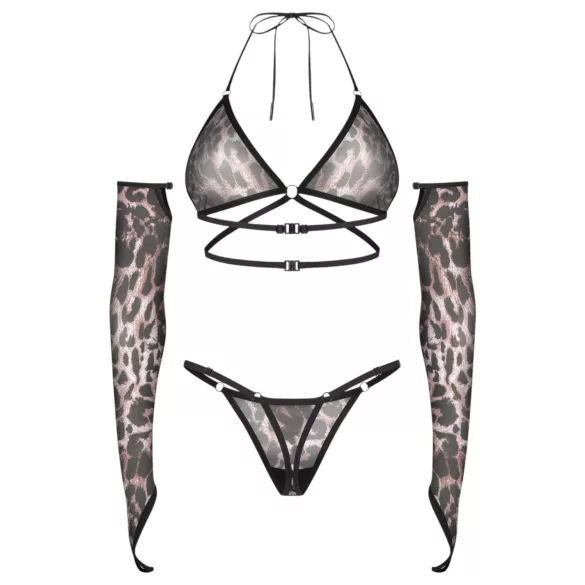Obsessive Addia - síťovaný set s leopardím vzorem - L/XL