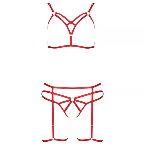 Passion Magali - tělový postroj set - 3dílný - červený
