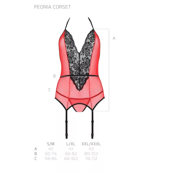 Passion Peonia - dámský set - podprsenka a tanga - červená - L/XL
