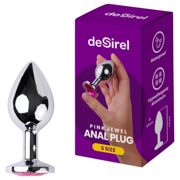 Desirel - anální kolík - šperk s růžovým kamínkem - stříbrná/růžová, S