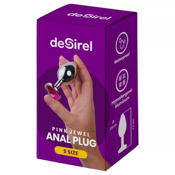 Desirel - anální kolík - šperk s růžovým kamínkem - stříbrná/růžová, S