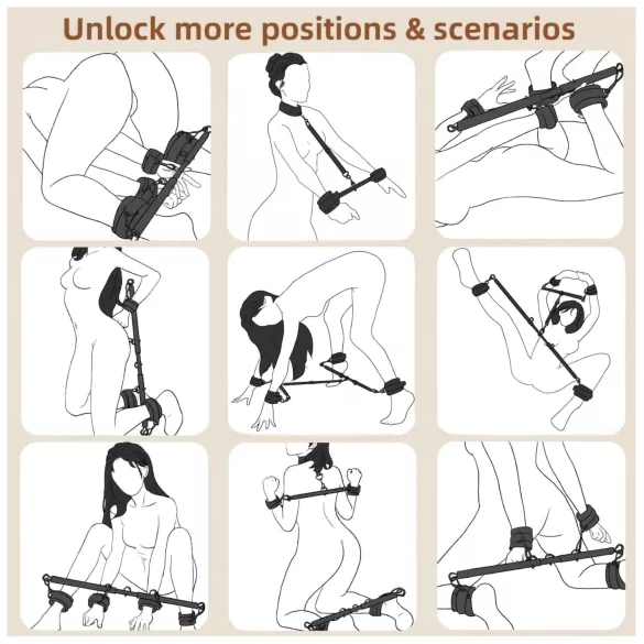 Lonely - nastavitelná rozpěrná tyč a pouta - černá