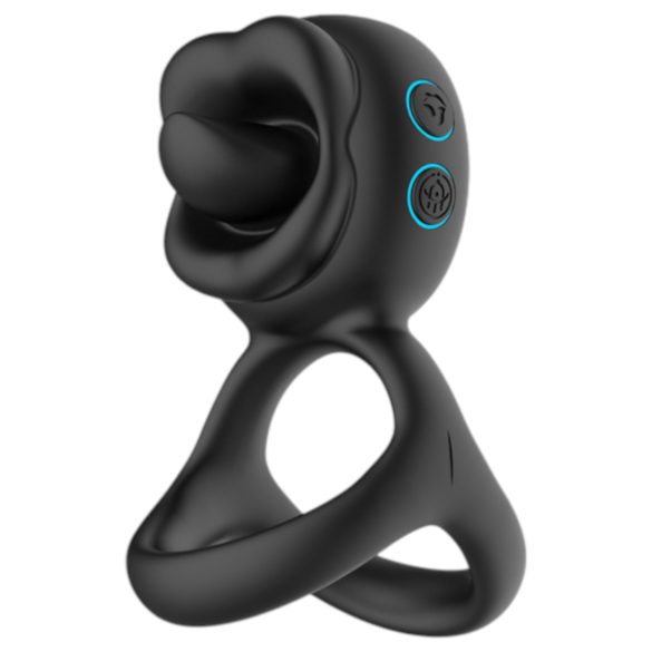 Biu-Biu - vibrační kroužek na penis a lízací vibrátor na klitoris - černý