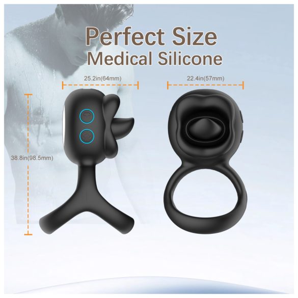 Biu-Biu - vibrační kroužek na penis a lízací vibrátor na klitoris - černý