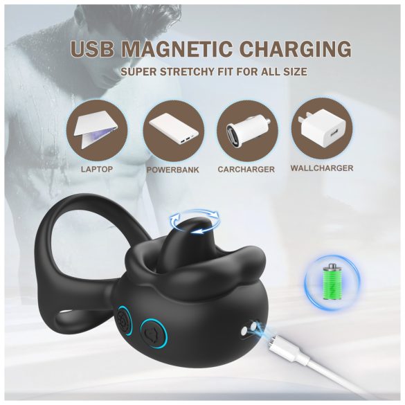 Biu-Biu - vibrační kroužek na penis a lízací vibrátor na klitoris - černý