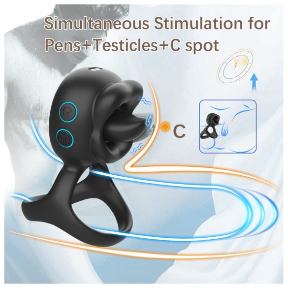 Biu-Biu - vibrační kroužek na penis a lízací vibrátor na klitoris - černý