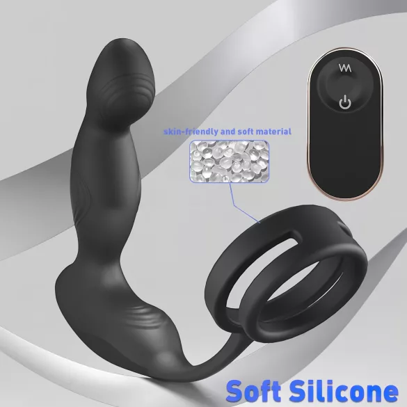 Sex HD Virgil - vibrátor na prostatu s kroužky na penis a varlata - černý