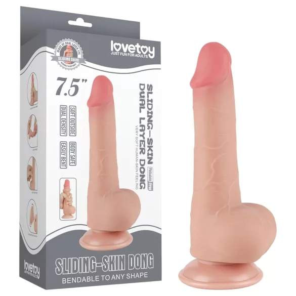 Sliding-Skin - dvouvrstvé dildo s přísavkou - 19,5 cm (tělová barva)