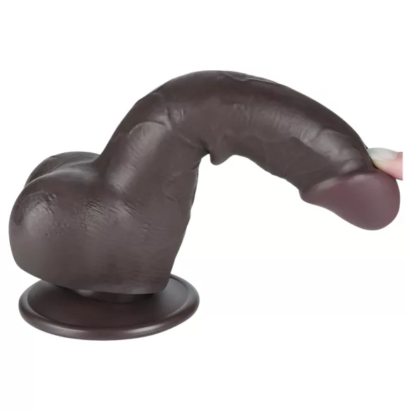 Lovetoy - realistický dildo s varlaty - dvouvrstvý, 19,5 cm, hnědý