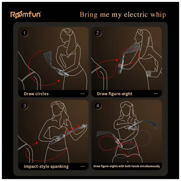 Roomfun - elektrický šokový bič (černý)