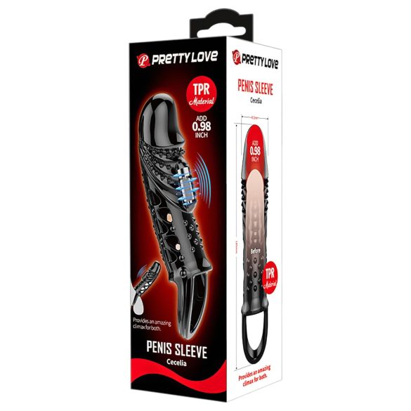 Pretty Love Cecelia - erekční vibrační návlek na penis s kroužkem - černý