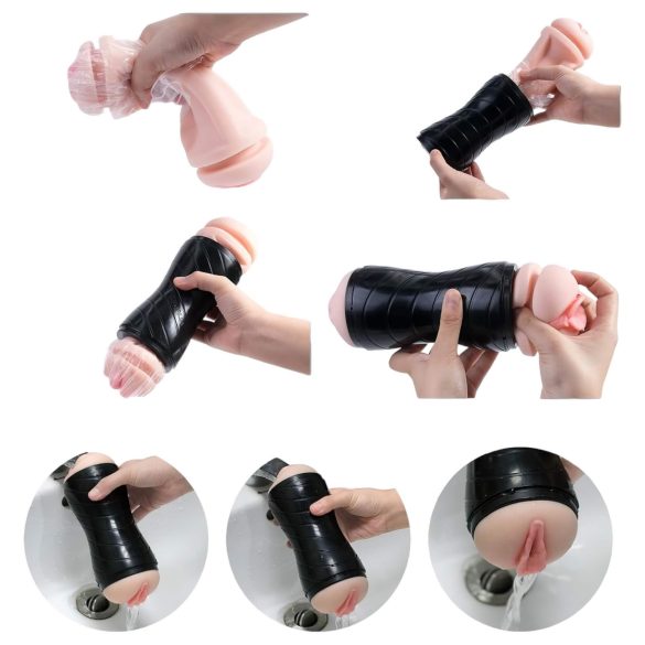 Vibeconnect - realistický masturbátor ústa a vagína - tělová/černá