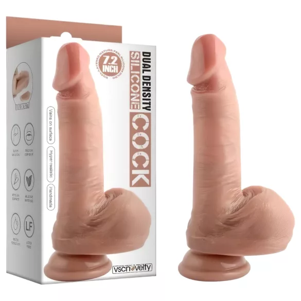 Dual Density - realistický dildo s varlaty a přísavkou - 18 cm - tělová
