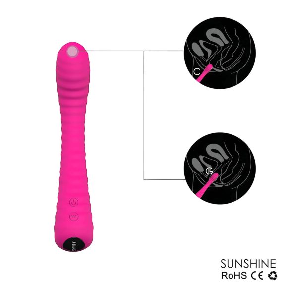 Sex HD Sunshine - vibrátor na G-bod s drážkami - dobíjecí - růžový